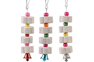 LIUYIDM 3 Pièces Jouet à Mâcher pour Oiseaux, Pierre Minérale avec Bec D'oiseau, Oiseaux à Mâcher Jouets Minéral, Pierre de Calcium avec Cloches, pour Perruches, Perroquets, Inséparables (3)