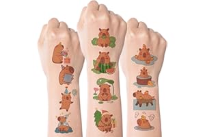 Kotkiddy 60 Pezzi Adorabili Tatuaggi Temporanei di Capibara per Bambini Ragazzi Ragazze Decorazioni per Feste Regalini Stickers per Feste di Compleanno Festa a Tema Anima