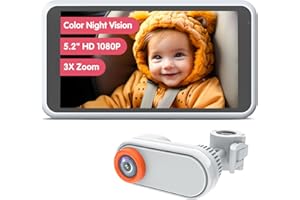 LUCKVIEW Baby Car Camera, 5.2" 1080P HD Car Camera for Baby with Full Color Night Vision for Back Seat Rear Facing, 360°Rotating Adjustable Car Baby Camera with 3X Zoom, BM2 White