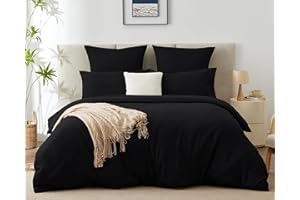 WAVVE Parure de Lit 220x240 Adulte avec 2 Taies d'oreiller 65x65 cm，Parure de Lit 2 Personnes pour lit 180x200 avec Fermeture Éclair Sets de Housse Couette en Microfibre, Noir 220 x 240 240x220