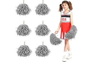 Pompones Animadora de Colores Brillantes con Mango, Pompones Cheerleader Grande de Plástico, Flores de Mano Metálicos para Bailar, Animar y Competición Deportiva, 6PCS