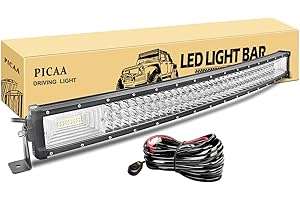 PICAA LED Barre Lumineuse 7D Triple Rangée Incurvé 32pouces 78.5cm 405W Rampe a LED Barre de LED avec de cablage Faisceau de Spot D'inondation 12V 24V Hors Route Voiture Véhicules 4x4 SUV ATV Camion