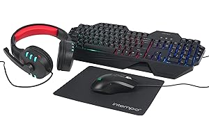 Intempo EE7223STKUK7 Quest Gaming Set, Backlit Keyboard, Microphone Headset, Precision Mouse & Mousepad, Colourful LED Lights, USB Connectivity, 4 in 1, Gaming Starter Set, UK Keyboard Layout, Black