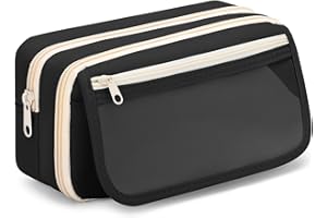 Evariss Large Capacity Black Pencil Case for Boys & Girls Secondary School, See Through Pencil Cases with 9 Compartments for Kids & Teenagers, Office School Stationary Organiser Supplies