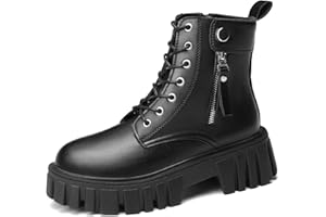 SANNAX Womens Boots Ankle Boots Ladies Classic Lace-up Chunky Boots Side Zipper Flatform Casual Boot Shoes