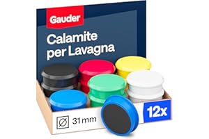 GAUDER Magneti per Lavagna Magnetica - Magneti Tondi in Ferrite per Whiteboard, Frigorifero e Ufficio (31 x 10 mm - 12 pezzi - multicolore)