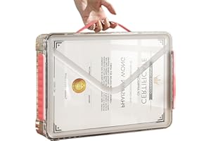 Elezeal Clear Storage Boxes with Lid - A4 Transparent Paper Storage Organiser with Handle and Portable Project Case Drawer Organizer for Storing Certificates Photos Scrapbook and Invoices