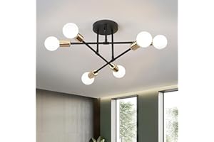 YHTlaeh Lampadario Soffitto Industrial Forma DIY Plafoniera E27 Moderno Lampada da Soffitto in Ferro Vintage per Camera da letto Soggiorno Cucina Corridoio (6T, Nero+Oro)