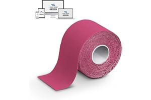 CABLE TECHNOLOGIES Taśma kinezjologiczna 5 m x 5 cm, taśma kinezjologiczna 1/2/4 rolki, taśma kinezjologiczna X-PRO SPORT z e-bookiem z przykładami aplikacji, plaster mięśniowy, mocny, wytrzymały elastyczny (1 x różowy)