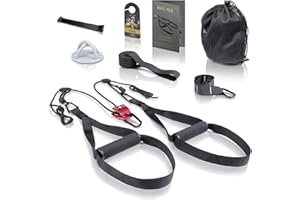 High Pulse Allenamento Sospensione (Set di 7 Accessori) – Suspension Training da casa inclusivo di carrucola, Ancoraggio Porta, Muro, Poster, Borsa, Fascia Fitness e Cartello Porta, TRX