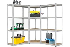 Juskys Sistema de 3 estanterías metálicas Easy | 1 estantería esquinera y 2 estanterías de Almacenamiento | 12 estantes de Madera MDF | 960 kg | Estantería para Cargas Pesadas Sistema de Encaje