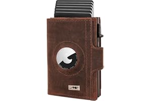 Marc Peter® Chicago skórzany portfel Push Air Slim – Airtag portfel z kieszenią na monety – ochrona RFID, mały mini portfel skórzany, brązowy (vintage braun), MINI MÜNZFACH MIT AIRTAG FACH, Casual