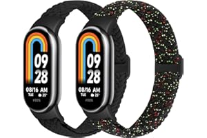 XANS Elastisches Geflochtenes Armband Kompatibel mit Xiaomi Mi Smart Band 8/Xiaomi Mi Smart Band 9, Verstellbare Dehnbare Nylon Armbänder Sport Ersatzarmband für Xiaomi Mi Band 8/Xiaomi Mi Band 9