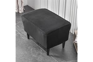 Highdi Funda Otomana Rectangular Terciopelo, Funda de Reposapiés de Sofá, Funda para Taburete Elástica Extraíble Moderno Protector de Puff con Parte Inferior Elástica (Negro,2 Piezas)