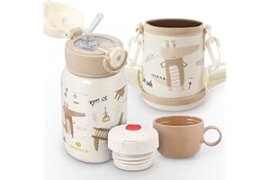 SANTECO Botella de Agua Isotérmica para Niños 450ml con Pajita, Botella Metálica de Acero Inoxidable Aislada al Vacío sin BPA Reutilizable para la Escuela, los Deportes y el Jardín de Infantes