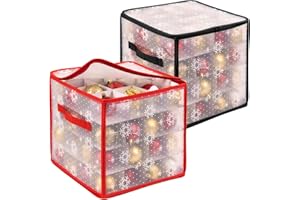 WSRYX 2 Pack Christmas Bauble Storage Box, Foldable Clear Xmas Bauble Storage Boxes Cube with Dividers Stores up to 64 Baubles, Xmas Ornaments and Decorations Container (‎30 x 30 x 30 cm)