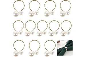 Minnhua 12PCS Servilleteros de Perlas con Hebilla de Oro para Decoración de Mesa Navidad San Valentín Boda Cumpleaños