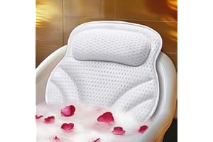 AOPOW Bath Pillow 4D Air Mesh - Waterproof Spa Cushion for Women Men Gifts Luxury Bathtub Pillows with Head Neck Shoulder and Back Support with 6 Non-Slip Suction Fits all Bathtub