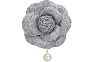 HEVIBK Broches en Forme de Fleur de Camélia, Broches Vintage en Tissu avec Perles Artificielles, Élégantes Épingles Florales pour Femmes, Chapeau, Robe, Chemise, Cravate, Violet