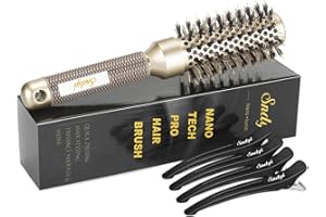 Sndyi Cepillo de Pelo Redondo, Cepillo de Cerdas de Jabalí, Cepillo Redondo de Cerámica Nanotérmica para Secar, Peinar, Rizar y Alisar - 32mm