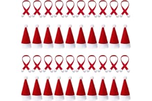 Lvefyti 40 Stück Weihnachtsmütze und Schal Set, Mini Weihnachtsmann Mütze für Besteck, Tasse, Flasche, Puppenzubehör, DIY Weihnachten Flaschendeko, Tischdeko, Weinflasche Deko