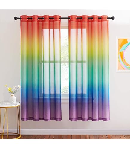 Coppia Tende Voile Sfumate Arcobaleno - 2 Pannelli 140x275 Cm, Occhielli, Semi-Trasparenti Per Interni - Foto 1