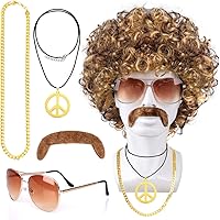 Costume Mullet Anni 70-80 - Parrucca Uomo Con Occhiali, Collana E Baffi Finti Per Halloween - Foto 4