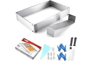 FANWINKJ Cadre rectangulaire réglable pour gâteaux, Moule à Gâteau Rectangulaire en Acier Inoxydable,Convient aux petits et grands gâteaux（14 pièces）