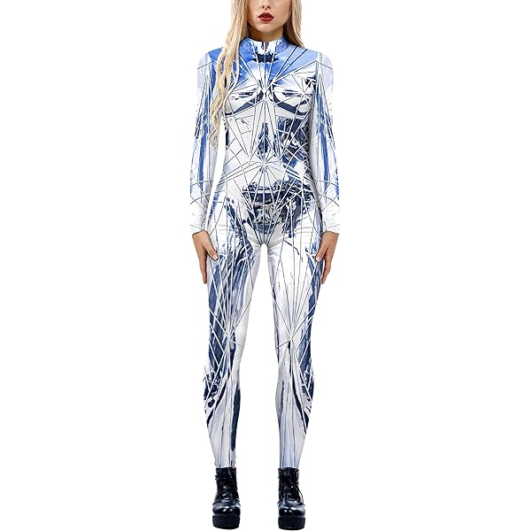 U-C3 Skeleton Womens Gothic Bone Printed Halloween Costume Lycra Jumpsuit