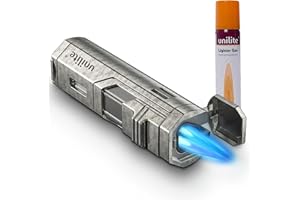 UNILITE Feuerzeug mit Gas befüllt – Sturmfeuerzeug mit Jetflame – Mit 100 ml Butan Gas im Set – Elektronisches Gasfeuerzeug befüllt & nachfüllbar –Jetflamme – Premium Feuerzeug (Silber)