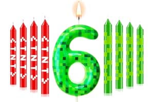 LGUZAKO 13pcs Gaming Candle Cake Decorations, Number 6 Candle Toppers Large Happy Birthday Toppers for Kids (6th)