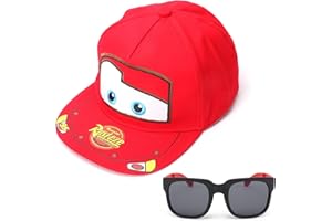 WINRIC Baseball Cap for Children with Sunglasses, Cartoon Cars Sun Hat Adjustable Outdoor Sports Hat for Boys Girls UV Protection Cap, red, Small