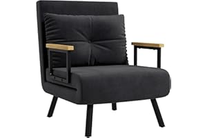 HOMCOM 4 in 1 Poltrona Letto Singolo, Poltrona Pieghevole con Schienale Regolabile in 5 Posizioni, Divano Letto con Cuscino, Seduta Imbottita, in Velluto per Casa e Ufficio, 63x73x81 cm, Nero