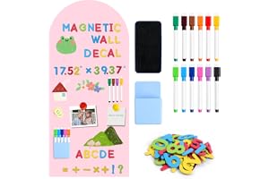 DiULi Magnetisk väggtavla för barn, 44,5 x 100 cm, 2-i-1 magnettavla, självhäftande, komplett set med 12 flytande kritmarkörer, för lärande och kreativitet