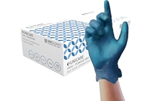 Unigloves Unicare Gants d'examen en vinyle bleu - Gants à usage multiple, sans poudre et sans latex - Boîte de 100 gants, bleu, taille XL (GS0085)