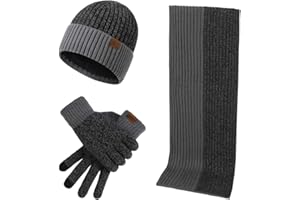 GEEKEO Ensemble Bonnet Écharpe Gants Homme Hiver - Tricotés Avec Longue Écharpe, Gants Tactiles Doublure en Polaire - Chaud d'Hiver Idée Cadeau