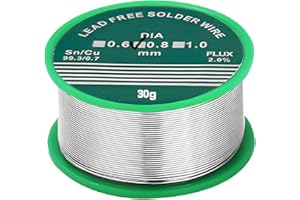 LacyMC Lötzinn,Lötdraht,Bleifreies Lot mit Kolophonium Kern, Elektronik Lötdraht auf Rolle,Draht Lötmittel,Spule Löt-Zinn,zum Elektrolöten und Heimwerken(Sn99,3 Cu0,7/0,8mm,30g)