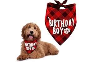 SUBTAVIK Hundegeburtstags-Bandana, Kariertes bedrucktes Geburtstagskind-Bandana, waschbar, Haustiere, Geburtstagsparty-Zubehör, Baumwolle, dreieckig, Hundeschal für kleine, mittelgroße Hunde und Katzen (rot)