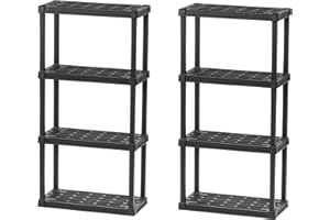 Iris Ohyama, Lot de 2 Etagere de Rangement Plastique Résistante, Capacité de 100 kg, Facile à Assembler, 4 étages, sans BPA, Etagere Garage, Cuisine, Rangement pour Espace de Travail, PRS-M4, Noir
