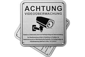 Felexdo Videoüberwachung Schild, Schild Privatgrundstück Selbstklebend 10X10cm Gebürstetes Aluminium Sicherheitsbereich Grundstück Videoüberwacht Metallschild mit DSGVO für den Innen und Außenbereich