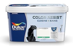 Dulux Valentine Color Resist - Peinture Intérieure Pièces Humides - Pour Murs, Plafonds, Boiseries - Lessivable et Résistante - Couleur : Blanc Satin - 2 L - 5262196