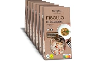 Trevijano Risotto aux Champignons: 7 sacs de 280 g chacune. Sans additifs ni conservateurs, uniquement des ingrédients végétaux déshydratés: riz, cèpes déshydratés, oignon, carotte, courgette.