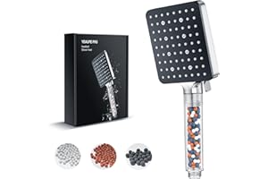 YEAUPE PRO Duschkopf mit Filter, quadratisch, reine Dusche, Badezimmer-Duschkopf (115 x 100 mm), Duschköpfe, Hochdruck, 6 Strahlmodi, universell, leistungsstarker Durchfluss, Regen,