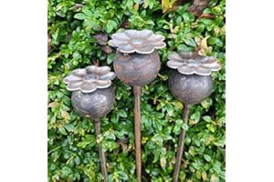 GAP GARDEN PRODUCTS 5ft (152cm tall) Plant stake Poppy Bud design (pack of 3) bare matal (rustic patina)