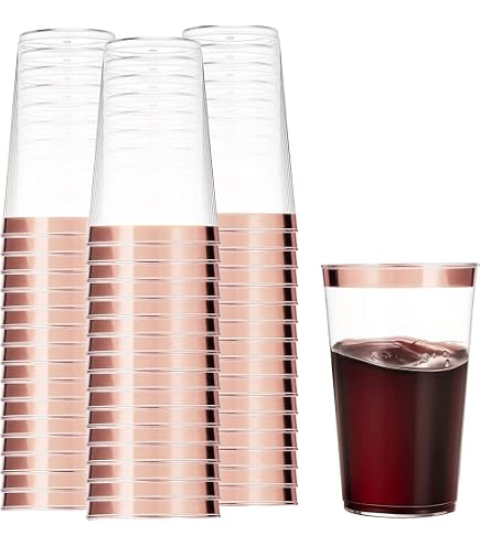 LATERN 60 stuks plastic bekers met roségouden rand, 270 ml, herbruikbaar, voor champagne, bier, cocktail, Martini Soda (8,9 x 7,1 cm