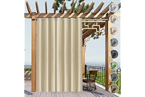 Lsjoaw Cortinas Exterior con Trabillas 1 pz B177xH241cm Opaca Cortina Cortina de Exterior Impermeable con Anillos Resistente al Viento Cortina para Porch Yarda Puerta corredera De Color Crema