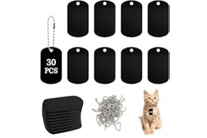 LALAGO 30 Stück Gelochte Blanko-Hundemarke aus Aluminium, Schlüsselanhänger Rohlinge, Schwarz Hundemarken, Aluminium Haustiermarken mit Kette für Hunde Dog Tag, Hundemarke Personalisiert DIY