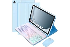 VLEAQC Keyboard Case for Samsung Galaxy Tab A9+/A9 Plus 11 Inch 2023 (SM-X210/X216/X218), Detachable Color Backlit Bluetooth Keyboard and Mouse, Slim Lightweight Stand Cover with Pen Holder,Blue