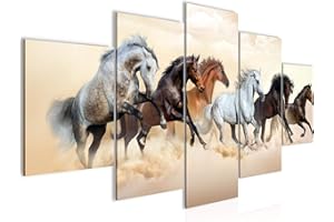 Runa Art Caballos Cuadro Lienzo no Tejido 5 Piezas Animales Marrón Beige Dormitorio Corredor 032553a