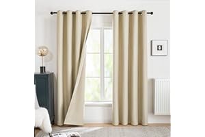 Deconovo Full Blackout Curtains for Bedroom Double-Sided Soft Microfiber Noise Reduction OEKO-TEX Certified Thermal Eyelet Curtains for Living Room & Kids' Room Khaki 132x214cm 2 Panels